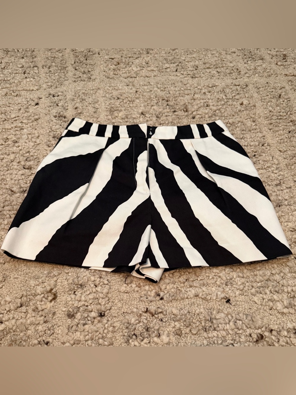 Carolina Herrera Black and White Zebra-Stripe High-Waist Shorts